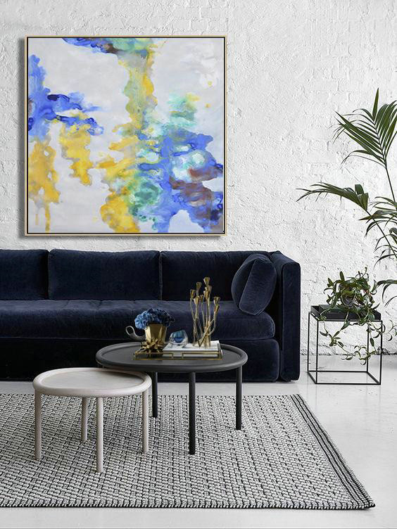 Handmade Painting Large Abstract Art,Oversized Contemporary Oil Painting,Big Painting,Gray,Yellow,Green,Blue.etc